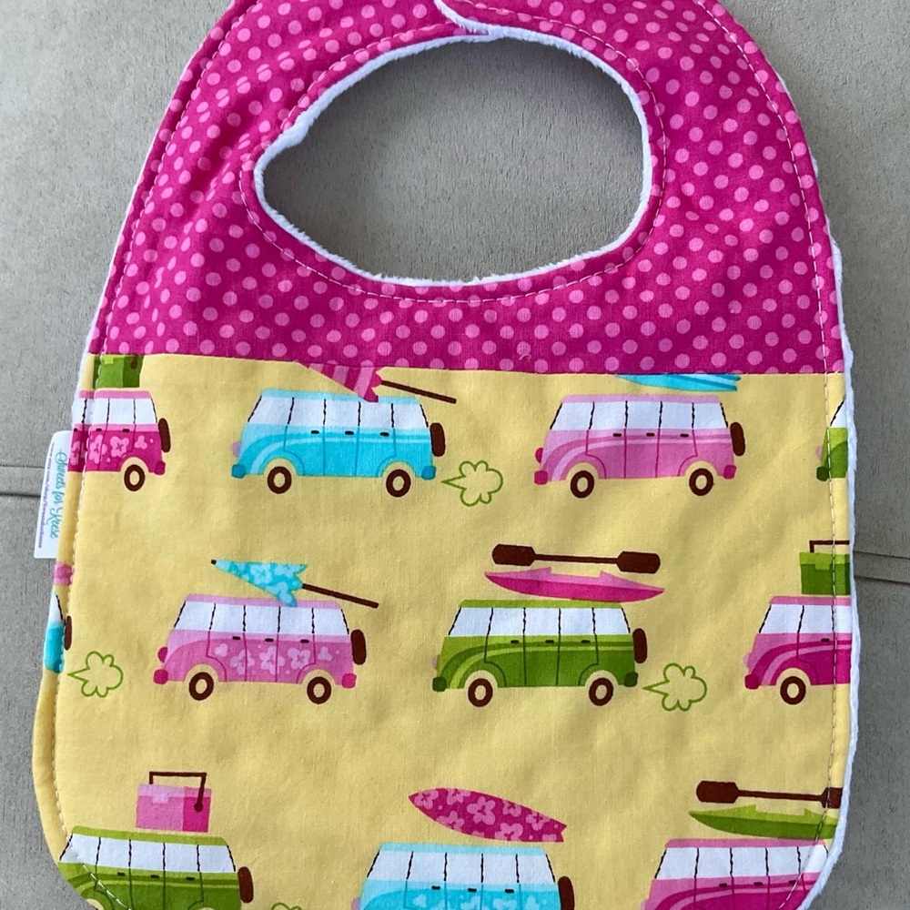 Pink and Yellow Kids Bib with Van Print NWT